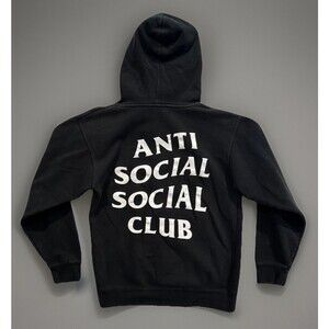 Anti Social Social Club Essential Hoodie Size S Black Drawstring 2 Sided Graphic